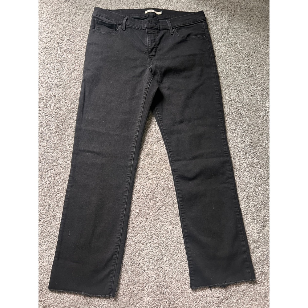 Levis 314 Shaping Straight Jeans Black Raw Hem Denim Pants Womens Size 32